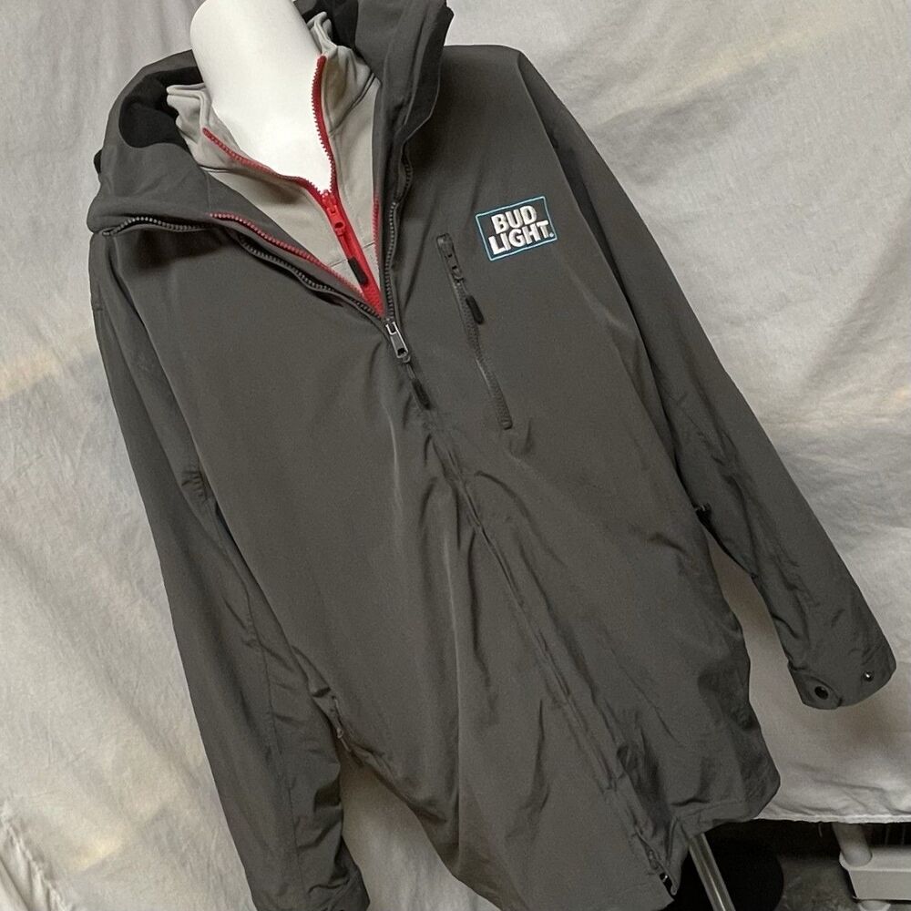 Budweiser Bud Light Logos 3 In 1 Jacket Winter Coat Men's Zip Hoodie Grey 3XL